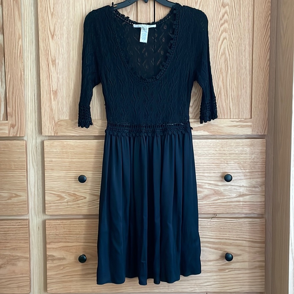 Diane Von Furstenberg Little Black Dress with crochet bodice and pockets